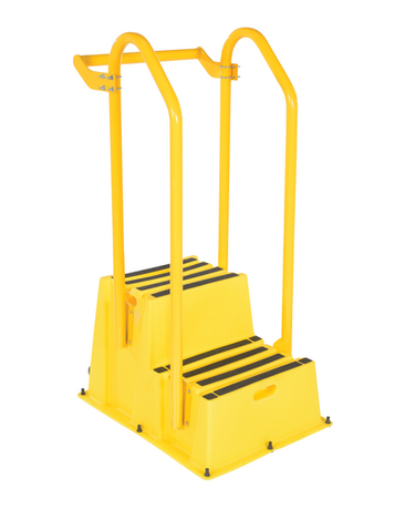 Polyethylene Nestable with Hand and Back Rails Casters 2 Step 500 Lb. Capacity Yellow
